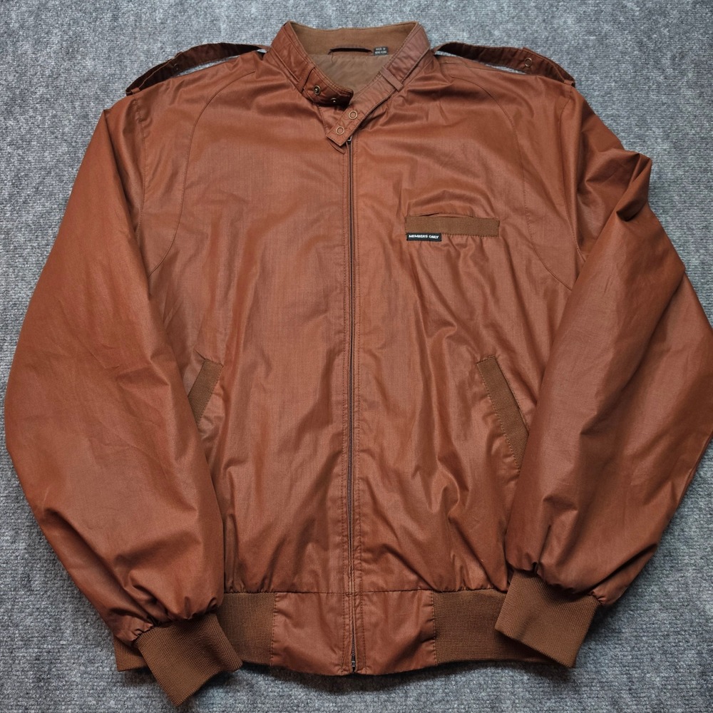 Vintage Members Only Brown Racer Jacket Mens XLT Full Zip Epaulettes Hong Kong